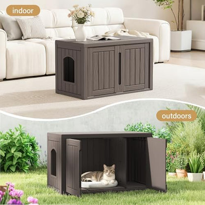 Cat Litter Box Enclosure, Covered Cat Litter Box with Adjustable Partition, Multi-Functional Hidden Enclosed Litter Box Furniture, Easy to Clean & Assemble, Dark Grey