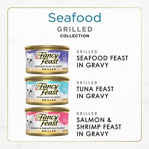 Fancy Feast Purina Grilled Wet Cat Food Seafood Collection in Wet Cat Food Variety Pack - 3 oz. Cans,(Pack of 60)