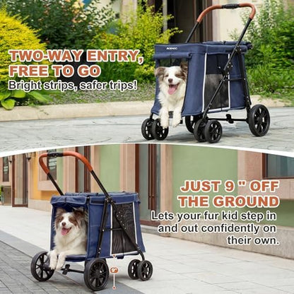 Medium Dog Stroller, Dual Entry One-Touch Folding,Small and Medium Pet Stroller,360° Rotating Front Wheels,70 lbs Weight Capacity for Outdoor Travel and Elderly Dogs - Blue