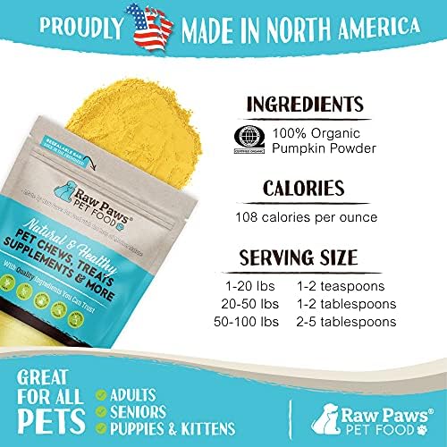 Raw Paws Organic Pumpkin Powder for Dogs & Cats (8-Ounce) - Fiber Digestion
