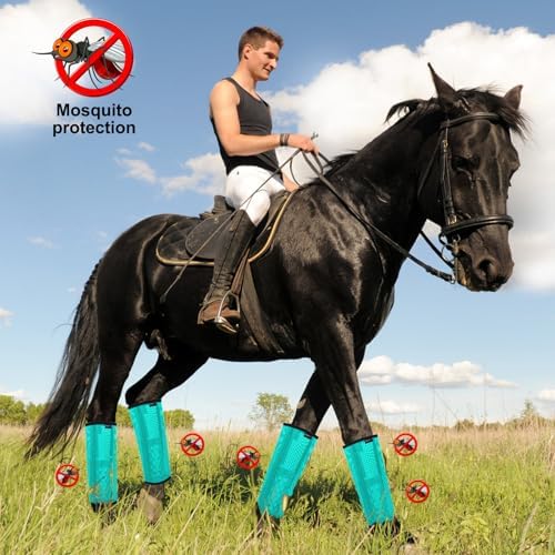 Horse Fly Boots, Breathable Mesh Protection Set of 4, Comfortable Horse Leggings, Breathable Mesh Design, Equine Supplies for Reduce Stomping, Hoof Damage & Leg Fatigue (Green, Large)