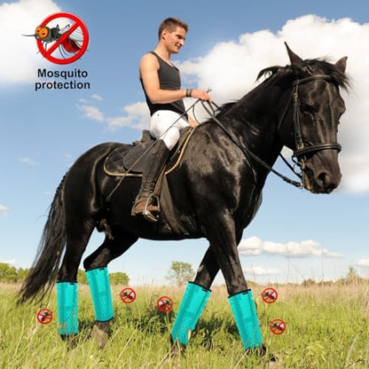 Horse Fly Boots, Breathable Mesh Protection Set of 4, Comfortable Horse Leggings, Breathable Mesh Design, Equine Supplies for Reduce Stomping, Hoof Damage & Leg Fatigue (Green, Large)