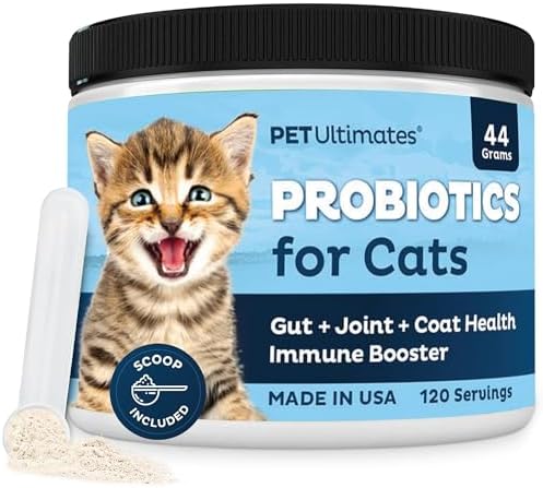 Pet Ultimates Probiotics for Cats (44g/120 Servings) – 20-Species Cat Probiotic Powder – Daily Digestive & Gut Health Support with Digestive Enzymes – Tasteless Supplements for Cats