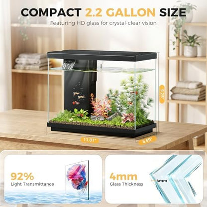 2.2 Gallon Small Fish Tank, Betta Fish Aquariums Black