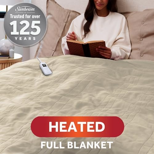 Sunbeam Heated Blanket Royal Ultra Fleece 12 Heat Pebble Gray Full 84x72
