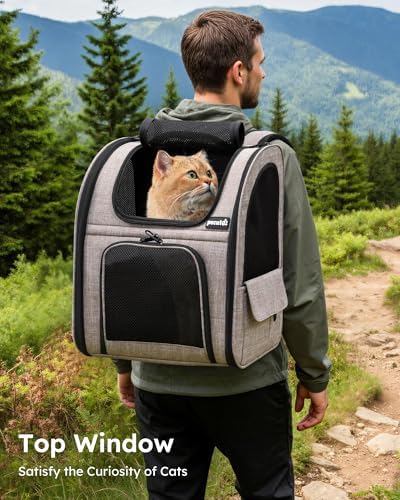 pecute Cat Backpack Expandable, Cat Backpack for Cat with Breathable Window