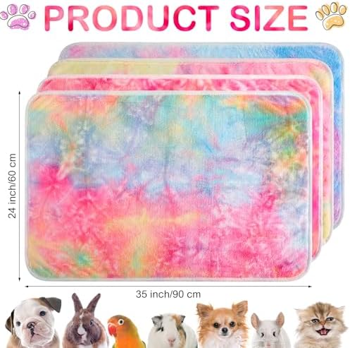 Reginary 4 Pcs Guinea Pig Fleece Cage Liners, Tie Dye, 35 x 24 Inch