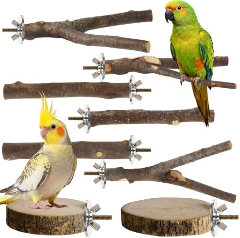 8 Pack Natural Wood Bird Perches for Cage, Wooden Parrot Perch