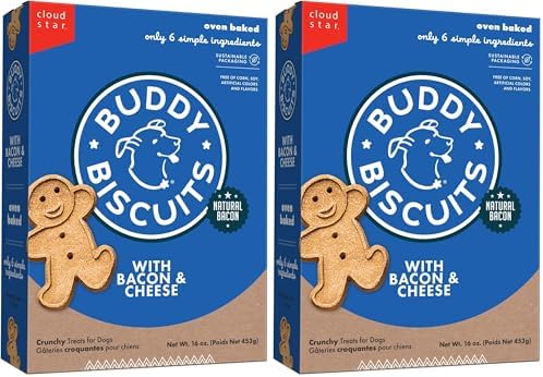 Buddy Biscuits 16 oz. Box of Crunchy Dog Treats Made with Bacon & Cheese (Pack of 2)