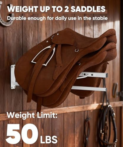 Queension Wall Mounted Saddle Rack with Pad Bar for Horses Saddles, White