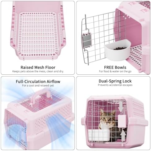 RIZZARI Airline Pet Carrier: Hard-Sided Small Cat & Dog Crate with Bowl