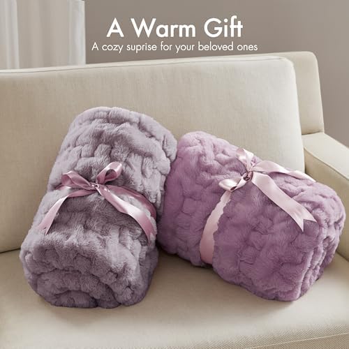Madison Park Ruched Faux Fur Luxury Throw Lavender 50*60 Premium Soft Cozy Brushed Long Faux Fur For Bed, Coach or Sofa