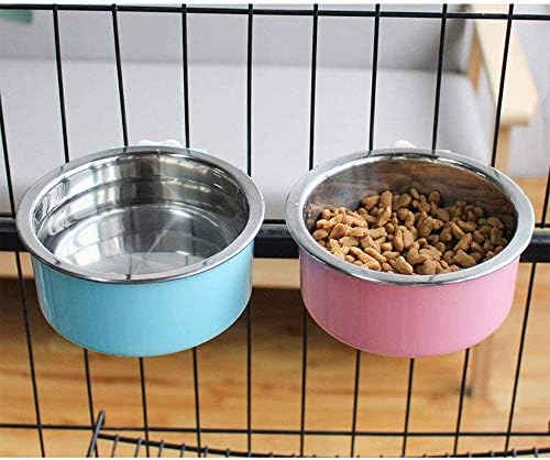 Stainless Steel Removable Pet Food Bowl, Anti-overturn Water Feeder Container, Suitable for Small Dog/Cat/Rabbit, 2 Set of Crate Bowls, Easy to Install and Clean