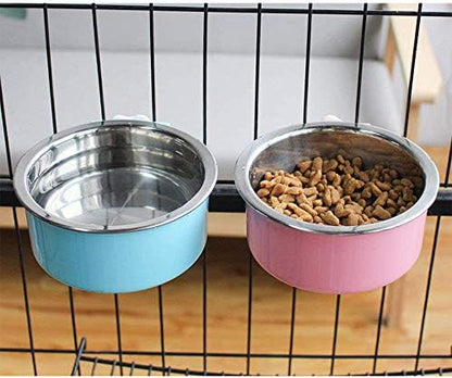 Stainless Steel Removable Pet Food Bowl, Anti-overturn Water Feeder Container, Suitable for Small Dog/Cat/Rabbit, 2 Set of Crate Bowls, Easy to Install and Clean