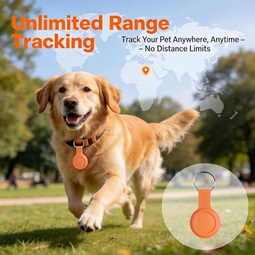 Dog Tracker, GPS Tracker for Dogs with Real-Time Location, No Monthly Fee, No SIM, IP68 Waterproof Ultra-Slim Lightweight with Holder, 365-Day Battery,for Android and iOS