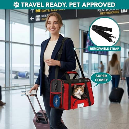 PetAmi Airline Approved Pet Carrier for Cats & Small Dogs, Large, Red