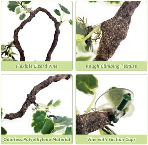 PINVNBY Flexible Bend-A-Branch Jungle Climbing Vines Suction Branch Reptile Tank Accessories Pet Habitat Decor Reptile Plants Terrarium for Leopard Gecko, Lizard, Snake, Chameleon, Frog (Green)