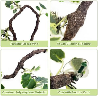 PINVNBY Flexible Bend-A-Branch Jungle Climbing Vines Suction Branch Reptile Tank Accessories Pet Habitat Decor Reptile Plants Terrarium for Leopard Gecko, Lizard, Snake, Chameleon, Frog (Green)