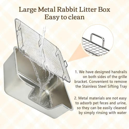 Rypet Large Stainless Steel Rabbit Litter Box Set for Small Animals