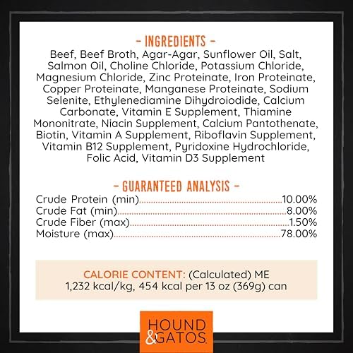 Hound & Gatos Beef Wet Dog Food, Single Protein, 98% Real Meat Formula, Supports Digestive Health, Grain Free Limited Ingredients, 13 oz. Cans (Pack of 12)
