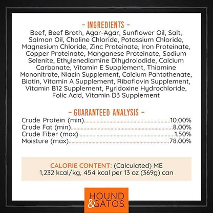 Hound & Gatos Beef Wet Dog Food, Single Protein, 98% Real Meat Formula, Supports Digestive Health, Grain Free Limited Ingredients, 13 oz. Cans (Pack of 12)