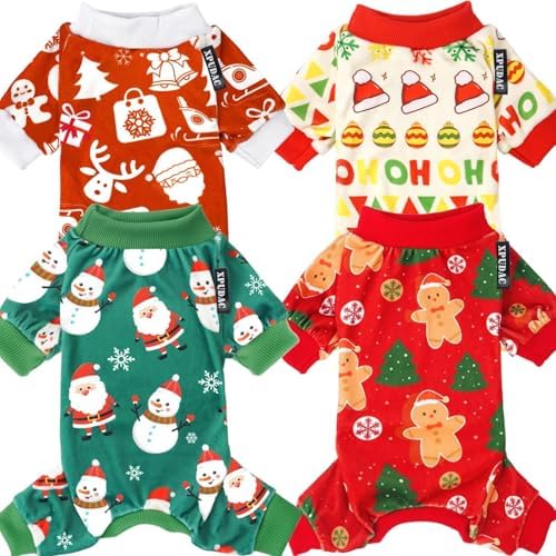XPUDAC 4 Pack Dog Christmas Pajamas Pet Clothes for Small Medium Dogs, XXL