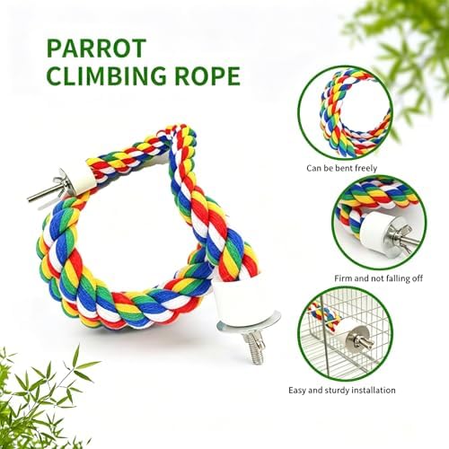 41Inch × 0.8-Inch Diameter Nipple Style Bird Rope Perch, Bird cage Accessories, Rope perches for Conures,Parrots,Cockatiel,Lovebird,Budgerigar,Parakeet perches Birds Standing Pole