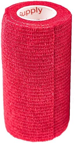 3 Inch Vet Wrap Tape Bulk (Red) (Pack of 24) Self Adhesive Adherent Adhering Flex Bandage Grip Roll for Dog Cat Pet Horse
