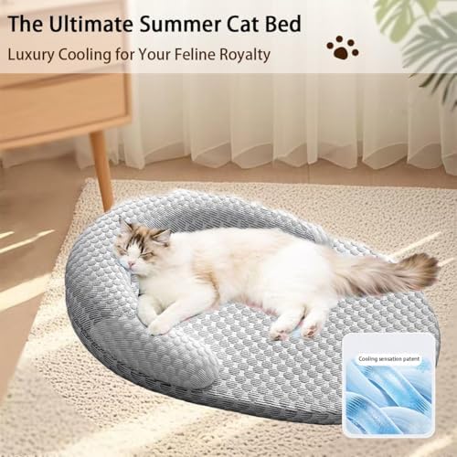 HILIMSE Summer Cooling Cat Bed with Neck Support, Breathable Washable Large Pet Sofa