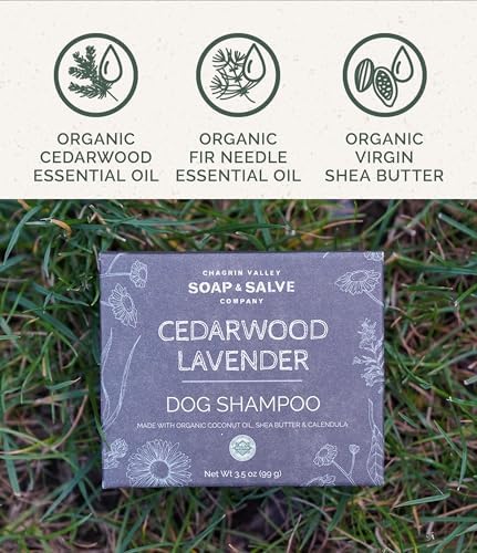 Chagrin Valley Soap & Salve Organic Dog Shampoo and Conditioner - Puppy Shampoo Itchy Skin Relief and Puppy Essentials - Natural Handmade Cedarwood Lavender, 3.8 oz Bar Soap 3-PK