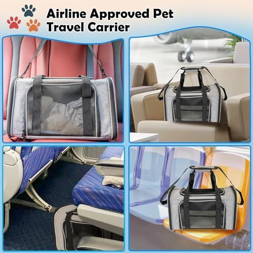 Top tasta Dog Cat Carrier Pet Carriers for Large Cats Small Dogs Carrier Soft Sided Puppy up to 25Lbs Dog Carrier Portable Foldable Dog Cat Travel Carrier (Large-Grey& Black -20 * 13 * 13)