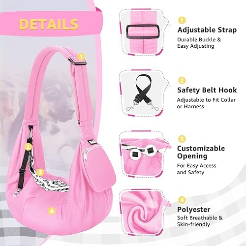 SlowTon Dog Carrier Sling - Thick Padded Shoulder Strap Adjustable, PI, S