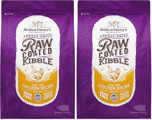 Stella & Chewy's Raw Coated Cat Food - High Protein, Grain-Free Kibble with Cage-Free Chicken - Premium Digestive Support with Probiotics - Natural Small Kibble - Perfect for Picky Eaters - 5 lb Bag
