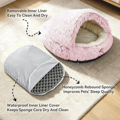 YooxArmor Round Covered Cat Bed Cave Dog Bed for Small Medium Pets,Pink,M