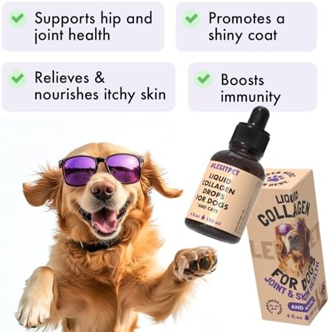 Premium Grass-Fed Collagen for Dogs & Cats Liquid Drops Supplement Daily Formula Support Hip & Joint Skin Coat Gut Hydrolyzed Type I & III Bovine Protein Beef Flavor All Dog and Cat Sizes & Ages