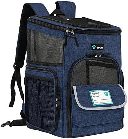 PetAmi Dog Backpack Carrier, Airline Approved 4-Way Entry Cat Bag, Blue