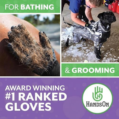 H HandsOn Pet Grooming Gloves - Patented #1 Ranked, Award Winning Shedding, Bathing, & Hair Remover Gloves - Gentle Brush for Cats, Dogs, and Horses (Green, Junior)