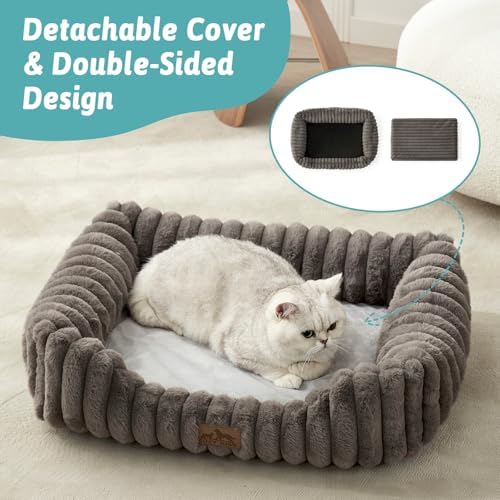 COZY KISS Orthopedic Pet Bed for Small Dogs & Cats - Washable Rectangle Pet Bed with Anti-Slip Bottom, Soft Calming Cat & Puppy Bed for Indoor Pets (30"x23"x7", Grey)
