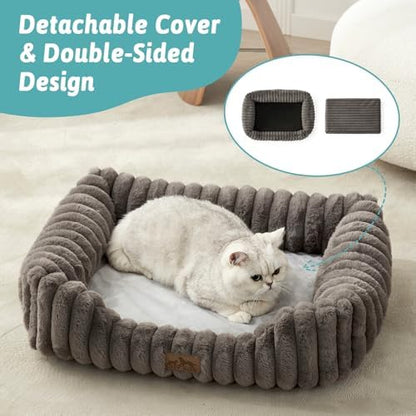 COZY KISS Orthopedic Pet Bed for Small Dogs & Cats - Washable Rectangle Pet Bed with Anti-Slip Bottom, Soft Calming Cat & Puppy Bed for Indoor Pets (30"x23"x7", Grey)
