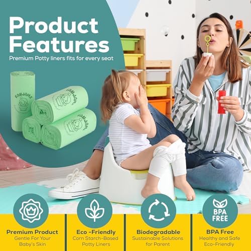 [80 Count] Potty Bags for Portable Toilet - OK Compost Certified Bathroom Trash Can Bags - 5 Liters Leak-Proof Perfect Disposable Potty Liners for Toddlers & Pets