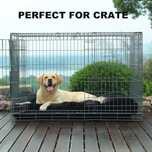 Bedfolks Waterproof Dog Crate Bed, Plush Large Dog Pad, 41"x27", Black
