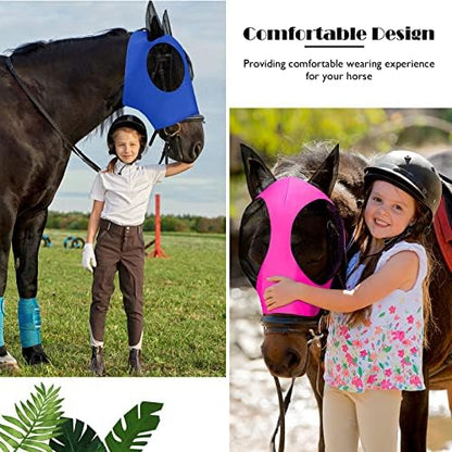 Weewooday 2 Pcs Horse Fly Mask with Ears, Soft Stretchy Horses Face Masks for Flies, Breathable Mesh Eye Cover, UV Protection Horse Masks for Pasture, Barn, Turnout(L,Royal Blue, Pink)