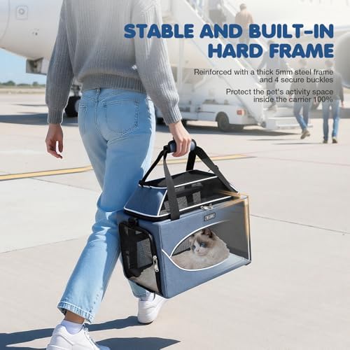 Lekereise Top-Expandable Pet Carrier 18x11x11Inch Delta American United Airline Approved Underseat to 15lbs Stable Car Travel Carriers for Small Dogs Cats with Locking Safety Zippers Anti-Scratch Mesh