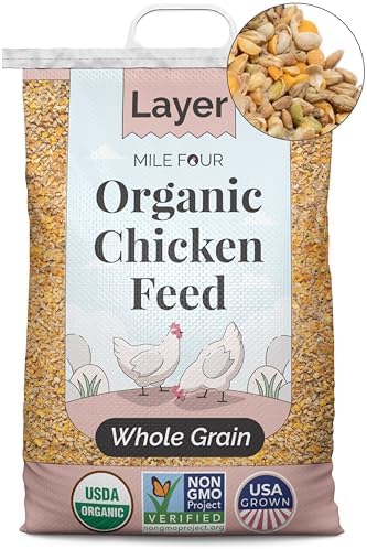 Mile Four Organic Chicken Feed, Layer Whole Grain, Non-GMO, US Grown 46 lbs