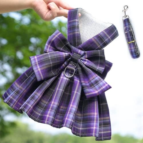 Rabbit Harness and Leash for Walking Escape Proof - Cute Skirt Mesh Breathable Bunny Vest Harness Outdoor Camping Hiking Training - Also Suit for Ferret Kittn Puppy Small Animals (X-Small,Purple)
