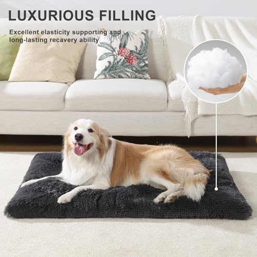 Large Dog Bed Crate Pad 36", Washable Plush Pet Mat Sleeping Dark Grey