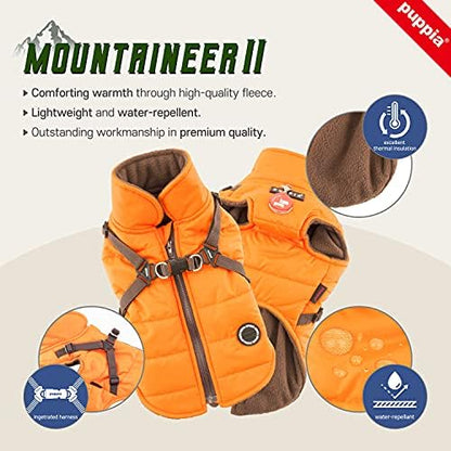 Puppia Mountaineer Winter Dog Coat with integrated harness No Pull Cold Weather Waterproof Warm Fleece Back Zipper for Small & Medium Dog, CAMO, Small