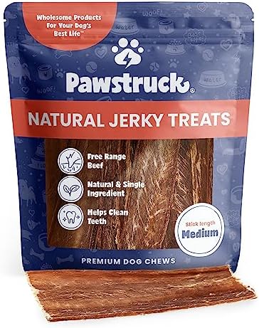Pawstruck Premium Beef Jerky Dog Treat Chews, 4"-6" Strips – Hip & Joint Health, Naturally Rich in Glucosamine & Chondroitin, No Added Preservatives – 15 Count