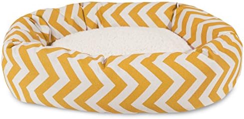 Majestic Pet 52 Inch Chevron Sherpa Calming Dog Bed Washable – Cozy Soft Round Pet Bed with Spine for Head Support - Fluffy Donut Bed 52x35x11 (inch) – X- Large - Yellow