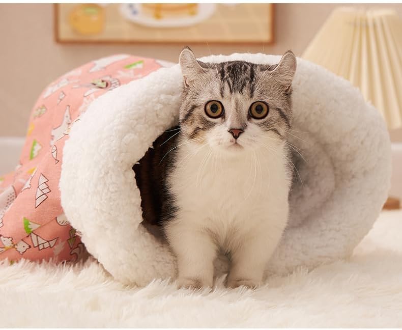 Soft & Safe Cat Tunnel Sleep Bag Bed Cozy Hideway for Kitty's Comfort (Pink, Large)